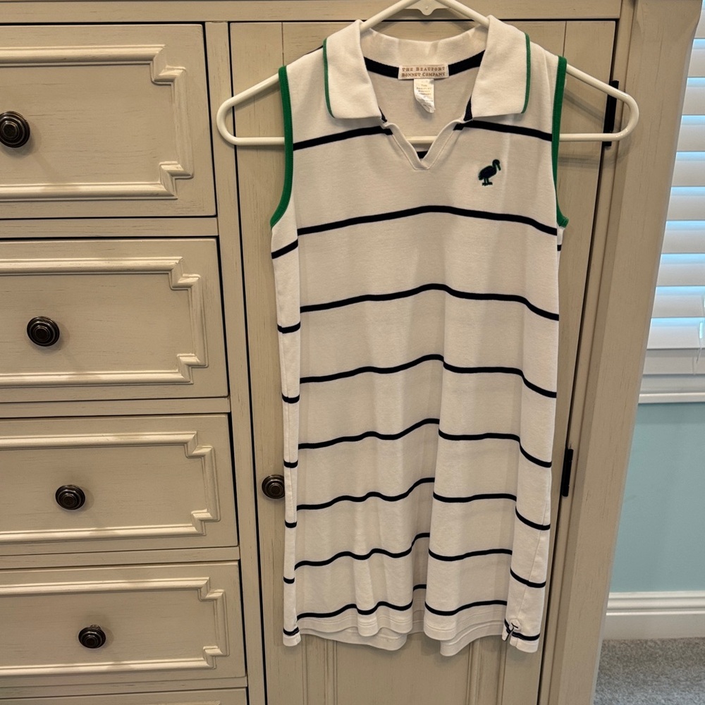 The Beaufort Bonnet Company White and Navy Striped Dress